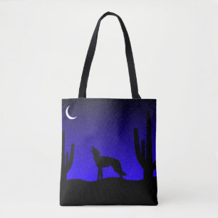 Desert Coyote Howling at Moon Tote Bag