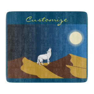 Desert Coyote Howling Full Moon Thunder_Cove l Cutting Board