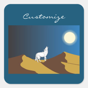 Desert Coyote Howling Full Moon Thunder_Cove Square Sticker