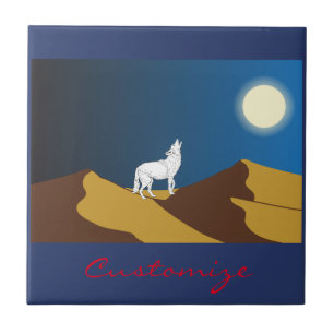 Desert Coyote Howling Full Moon Thunder_Cove Tile