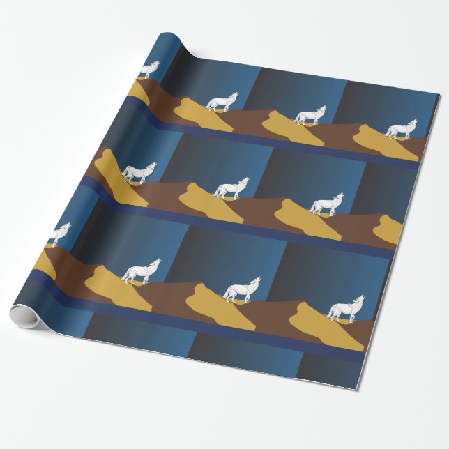Desert Coyote Howling Full Moon Thunder_Cove Wrapping Paper (Unrolled)