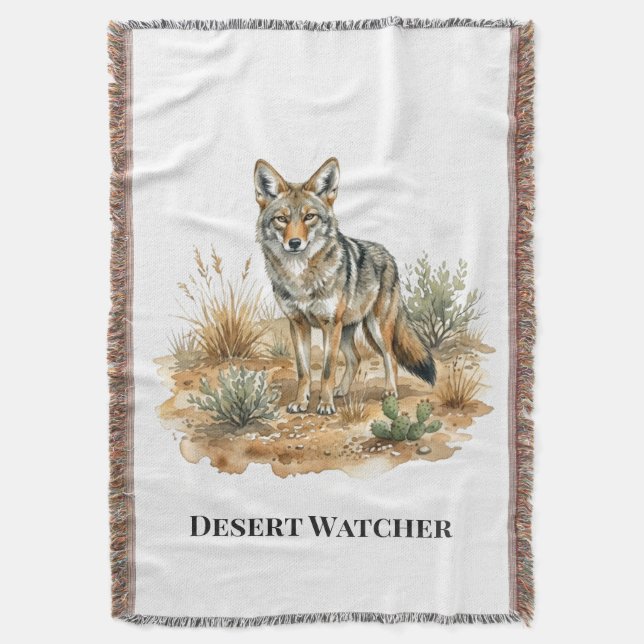 Desert Coyote Southwest Ranch Comfort Throw Blanket (Front Vertical)