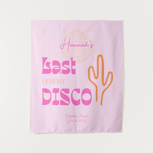 Desert Disco Bachelorette Photo Backdrop Pink  Tapestry (Front)