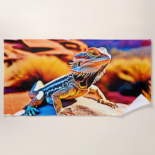 Desert Dragon Lizard Design Beach Towel (Front)