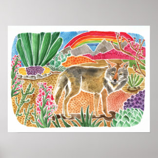 Desert Dreamer Coyote Landscape Poster