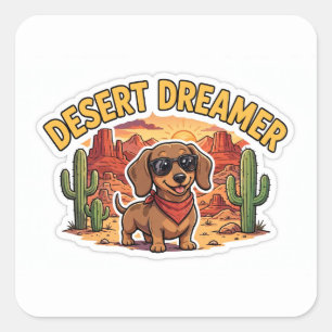 Desert Dreamer Sticker — Dachshund Sunglasses Cact