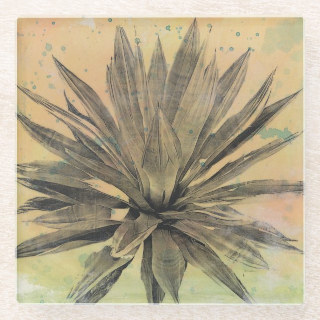 Desert Dreams | Green Plant Glass Coaster (Front)