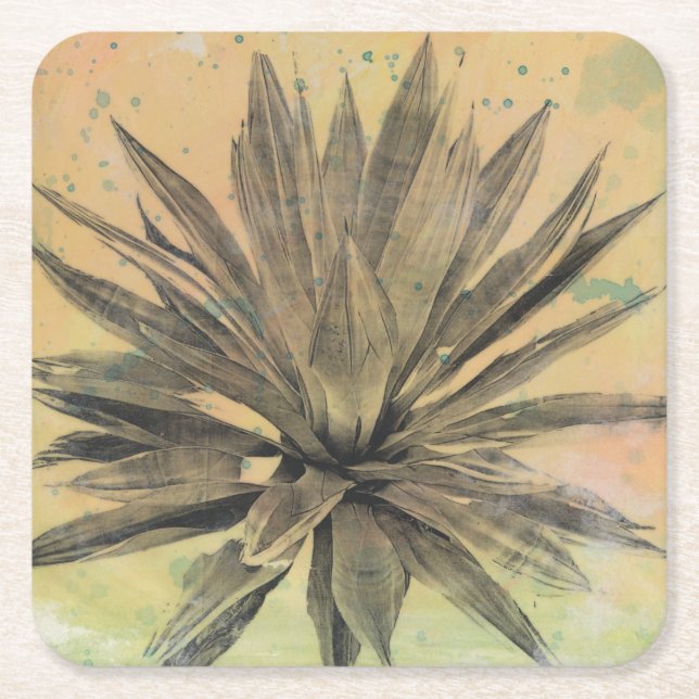 Desert Dreams | Green Plant Square Paper Coaster (Front)