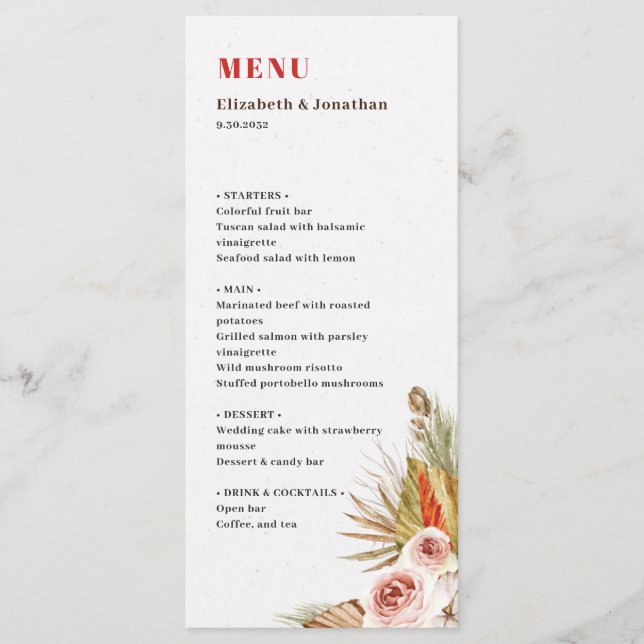 Desert dried flowers romantic boho menu (Front)