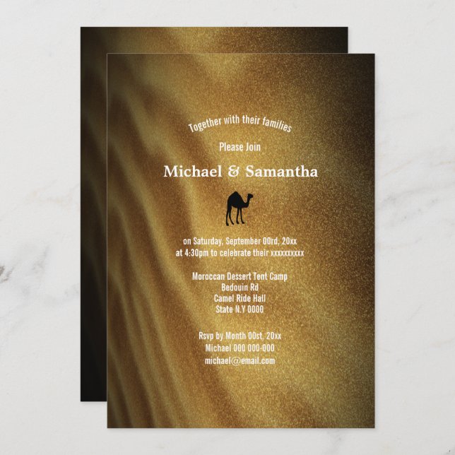 Desert dune weekend away camel ride wedding invitation (Front/Back)
