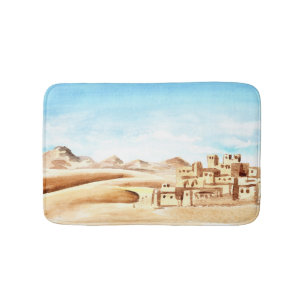 Desert Dunes African City Watercolor Bath Mat