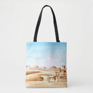 Desert Dunes African City Watercolor Tote Bag