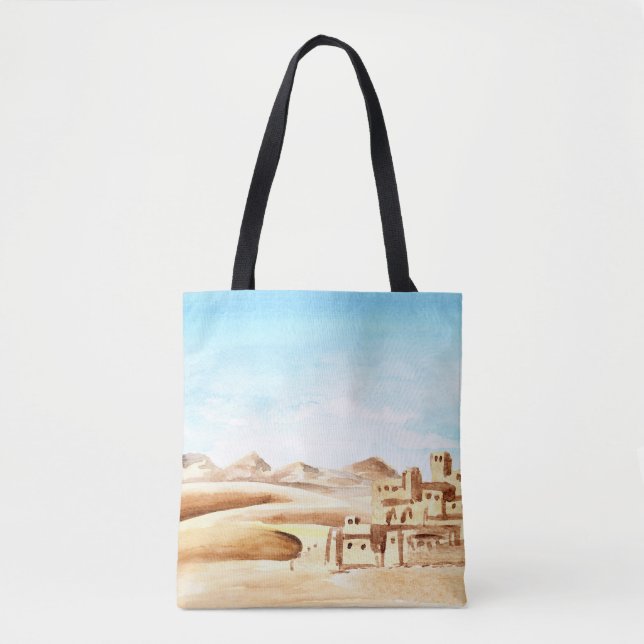 Desert Dunes African City Watercolor Tote Bag (Front)