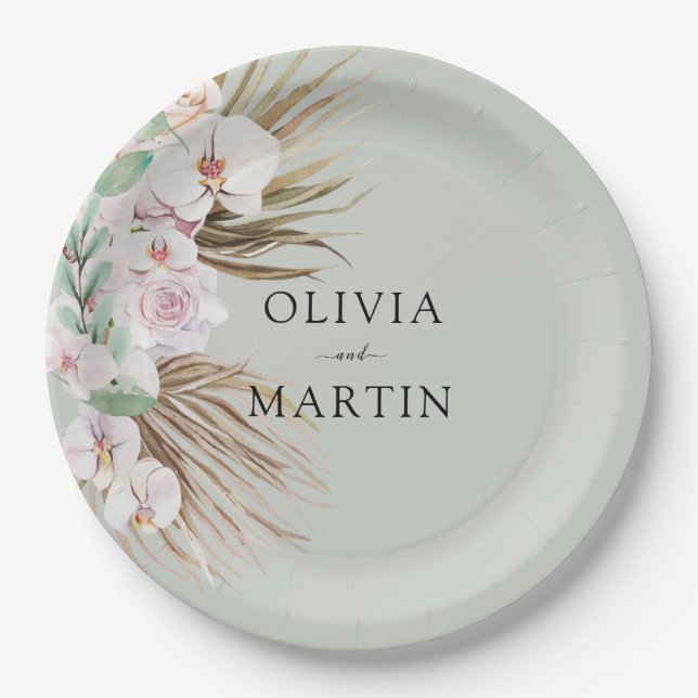 Desert Dust Pink and Sage Wedding Paper Plate (Front)