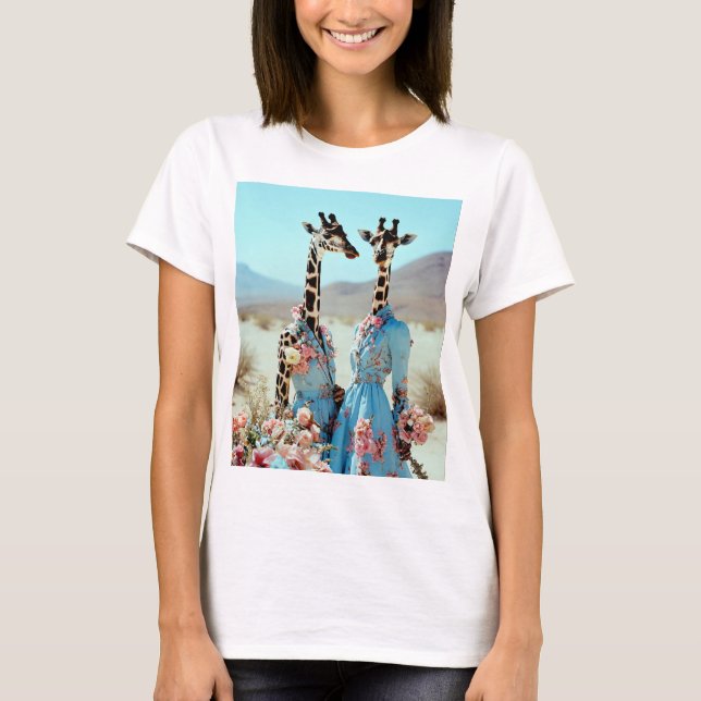 "Desert Elegance: Giraffes in Couture" T-Shirt (Front)