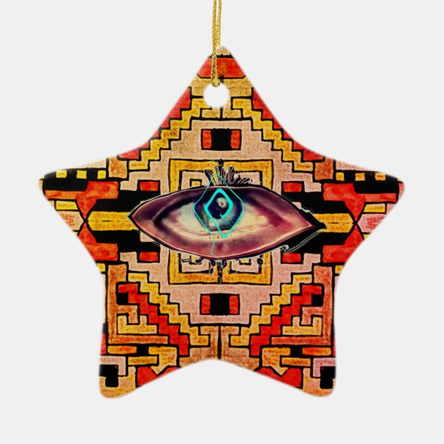 Desert Eye Geomethric Tribal/Ethnic Pattern Ceramic Tree Decoration (Front)