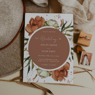 Desert Floral Bohemian Rust Wedding Invitation