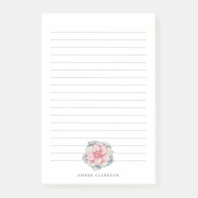 Desert Flower Bloom | Succulent Themed Lined Post-it Notes (Front)