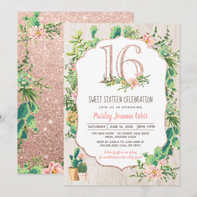 Desert Flower Sweet Sixteen Birthday Invitation (Front/Back)