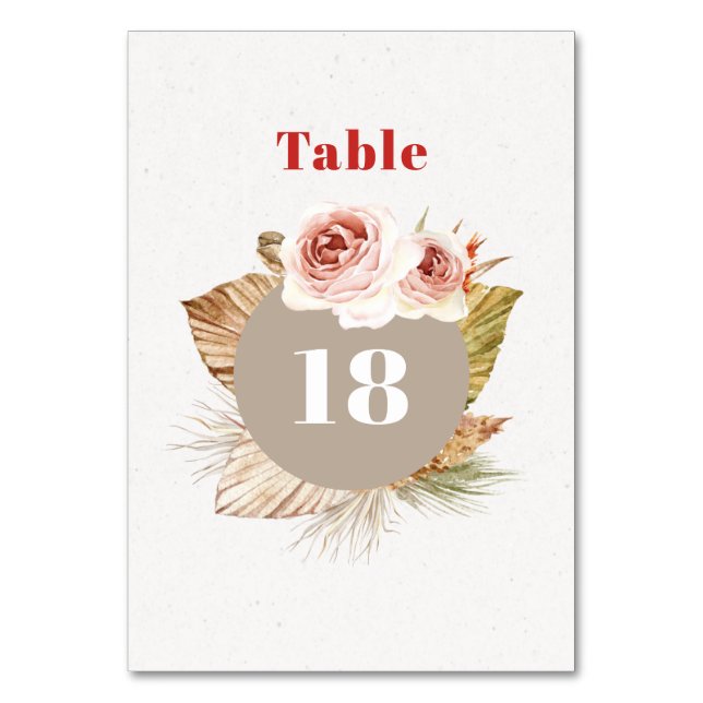 Desert flowers boho floral wedding table number (Front)