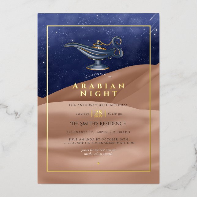 Desert Foil Arabian Birthday Foil Invitation (Front)
