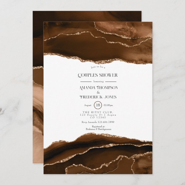 Desert Gold Watercolor Agate Couples Shower Invitation (Front/Back)