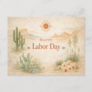 Desert Green Orange Landscape Happy Labor Day Holiday Postcard