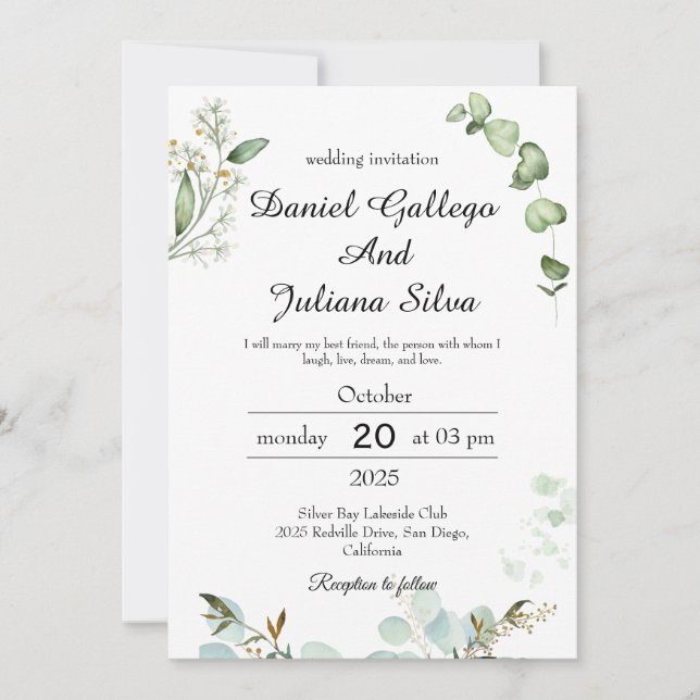 Desert Greenery Wedding Invitation (Front)