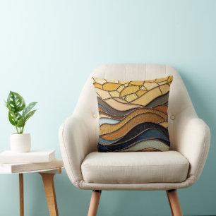 Desert Hills Sand Gold Mosaic Fine Art Cushion