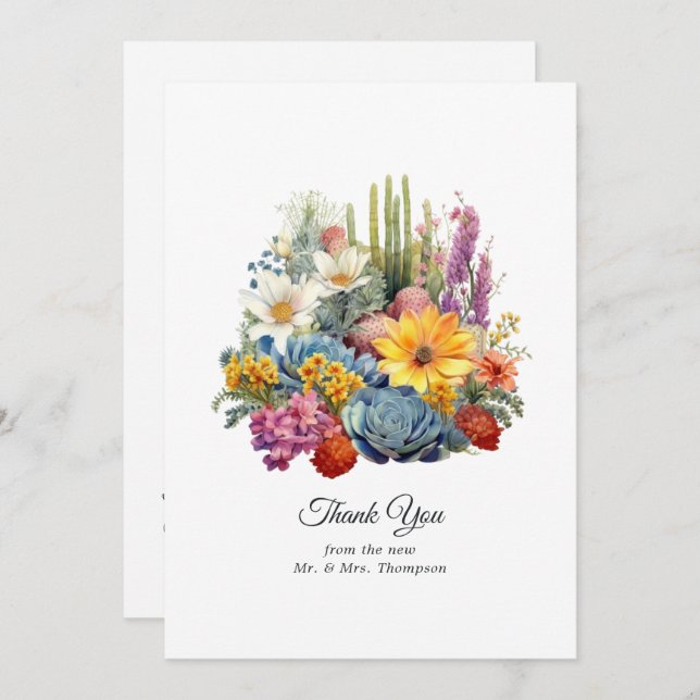 Desert Hues Floral Wedding Thank You Card (Front/Back)
