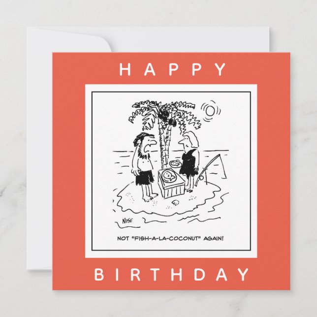 Desert Island Fish & Coconut Menu Cartoon (Front)