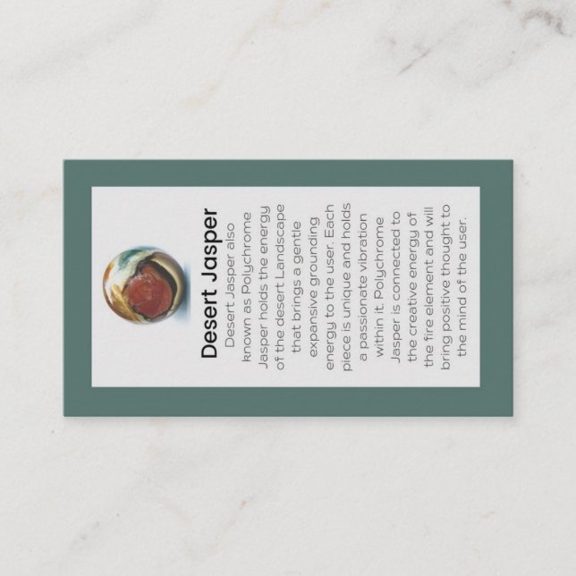 Desert Jasper Crystal Meaning Jewellery Display  Business Card (Front)