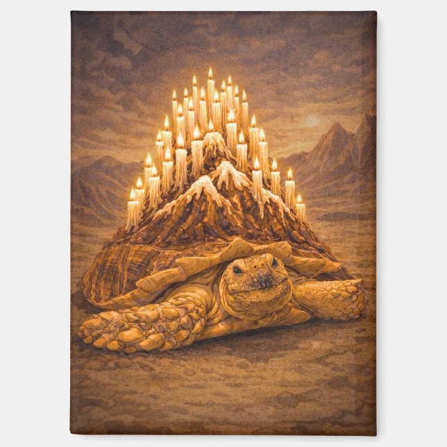 Desert king tortoise birthday cake mountain magnet (Front)