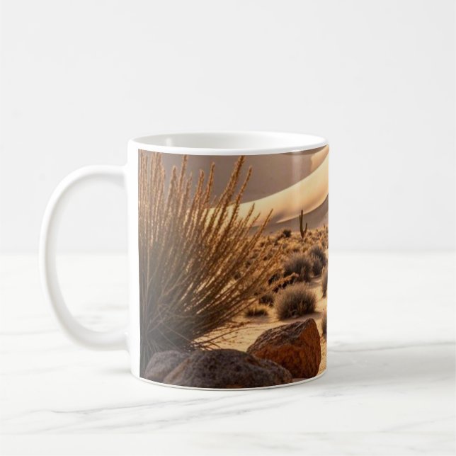 Desert landscape at sunset coffee mug (Left)