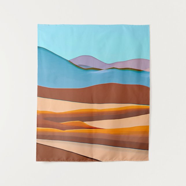 Desert Landscape in Rust Orange and Aqua     Tapestry (Front)