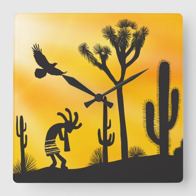 Desert Landscape Kokopellis Square Wall Clock (Front)