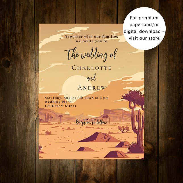 Desert landscape retro budget wedding invitation (Creator Uploaded)
