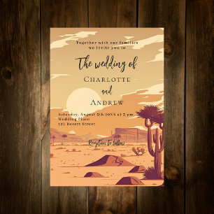 Desert landscape retro terracotta luxury wedding invitation