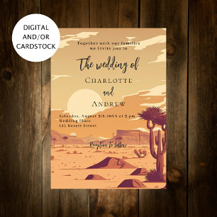 Desert landscape retro terracotta wedding  invitation