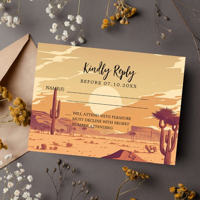 Desert landscape retro wedding response RSVP Card (Creator Uploaded)