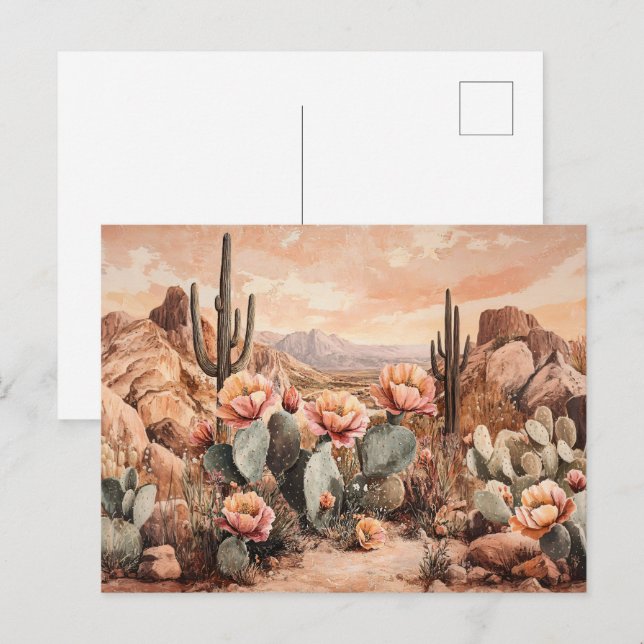 Desert Landscape with Blooming Cacti Postcard (Front/Back)