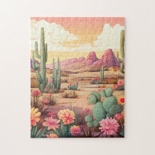 Desert landscape with cactus and flowers jigsaw puzzle