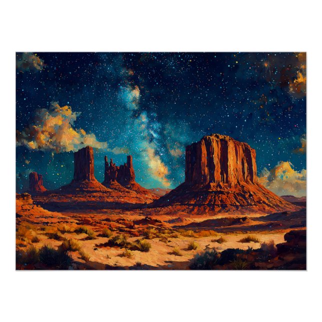 Desert Landscape with Towering Sandstone Formation Poster (Front)