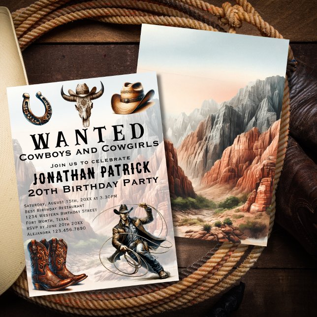 Desert Lasso Western Cowboy Hat Birthday Party Invitation (Creator Uploaded)