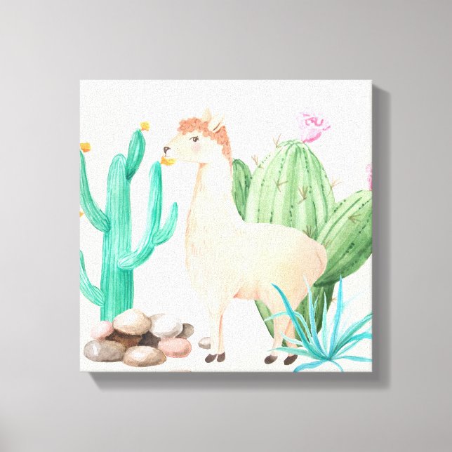 Desert LIama Cactus Flowers Canvas Print (Front)