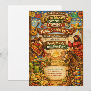 Desert Mexican Spanish Cowboy Fiesta Birthday  Invitation