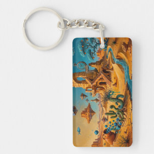 Desert Mirage Ochre Orange Teal Blue Key Ring