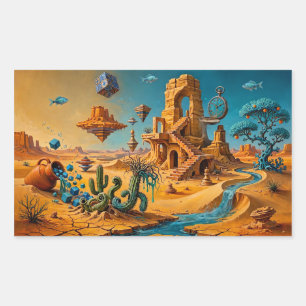 Desert Mirage Ochre Orange Teal Blue Rectangular Sticker