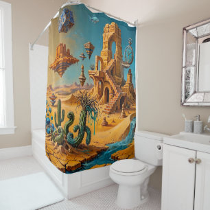 Desert Mirage Ochre Orange Teal Blue Shower Curtain