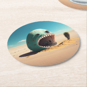 Desert monster house round paper coaster